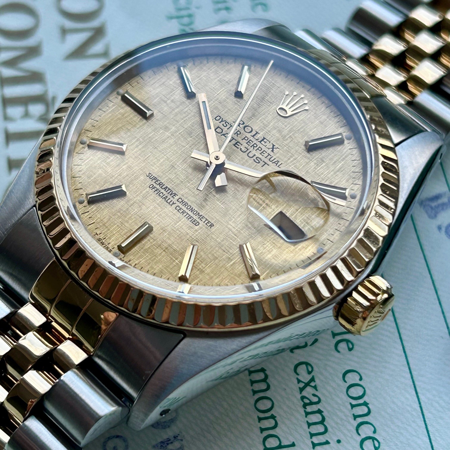 1988 Rolex Oyster Perpetual Datejust 18ct Yellow Gold & Stainless Steel 36mm Automatic Ref 16013 Linen Dial - Image 12