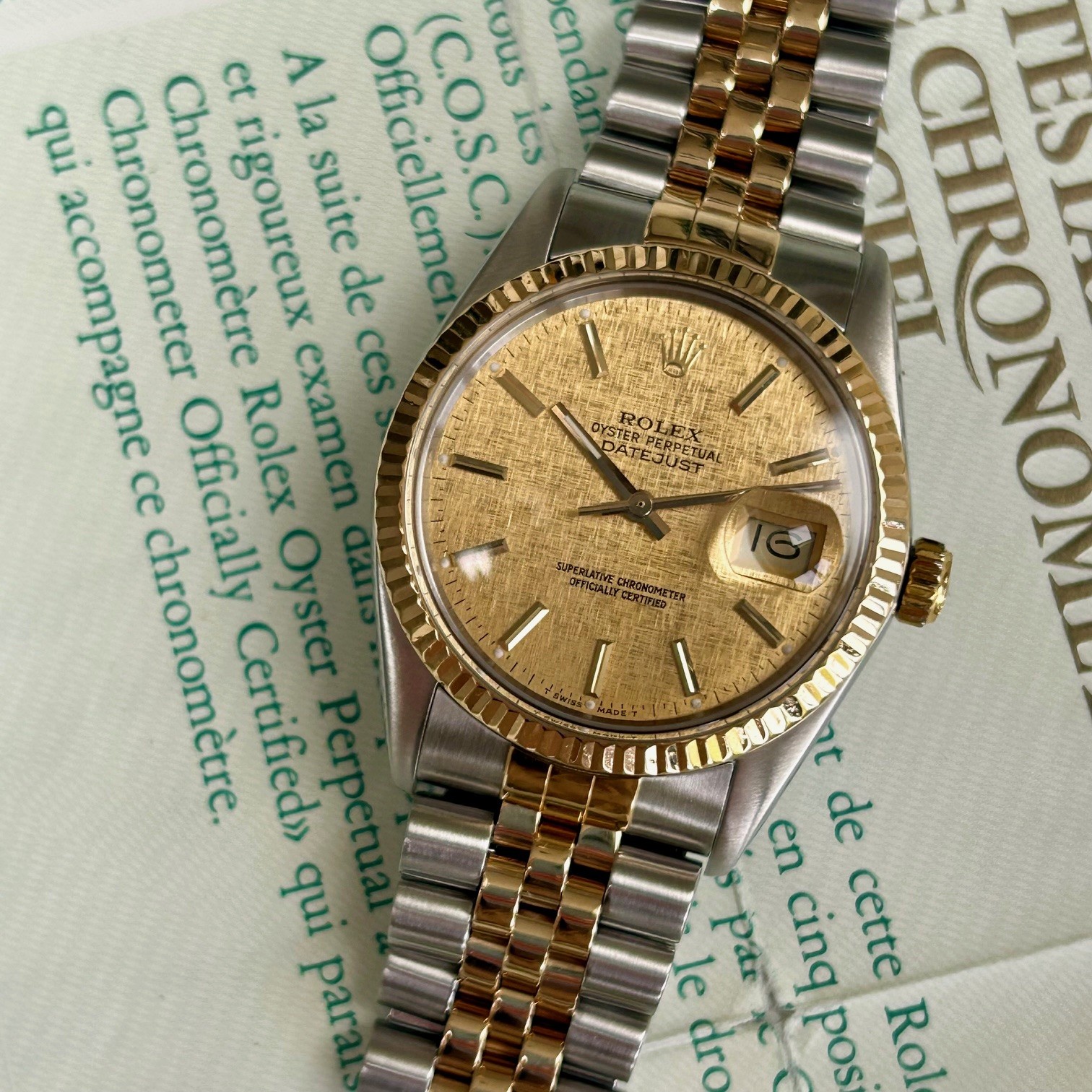 1988 Rolex Oyster Perpetual Datejust 18ct Yellow Gold & Stainless Steel 36mm Automatic Ref 16013 Linen Dial - Image 2