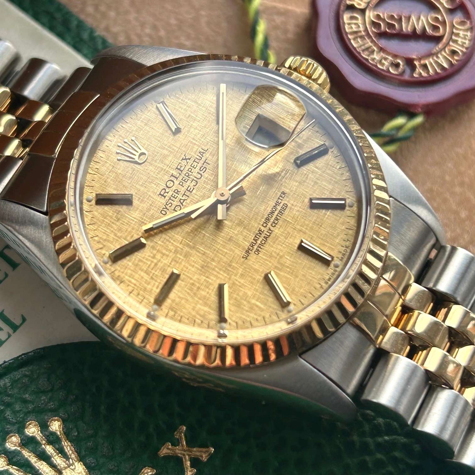 1988 Rolex Oyster Perpetual Datejust 18ct Yellow Gold & Stainless Steel 36mm Automatic Ref 16013 Linen Dial
