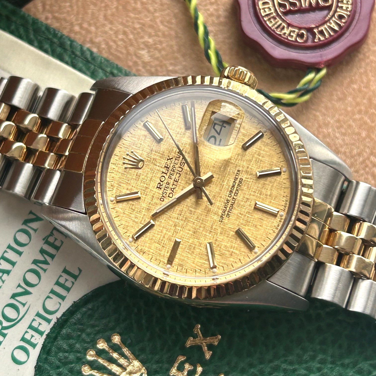1988 Rolex Oyster Perpetual Datejust 18ct Yellow Gold & Stainless Steel 36mm Automatic Ref 16013 Linen Dial - Image 4
