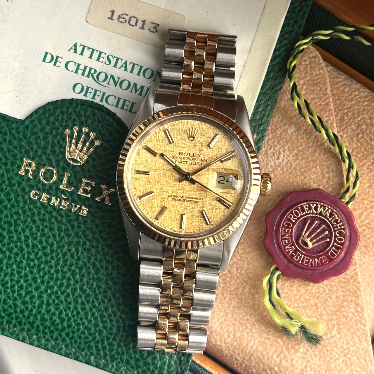 1988 Rolex Oyster Perpetual Datejust 18ct Yellow Gold & Stainless Steel 36mm Automatic Ref 16013 Linen Dial - Image 5