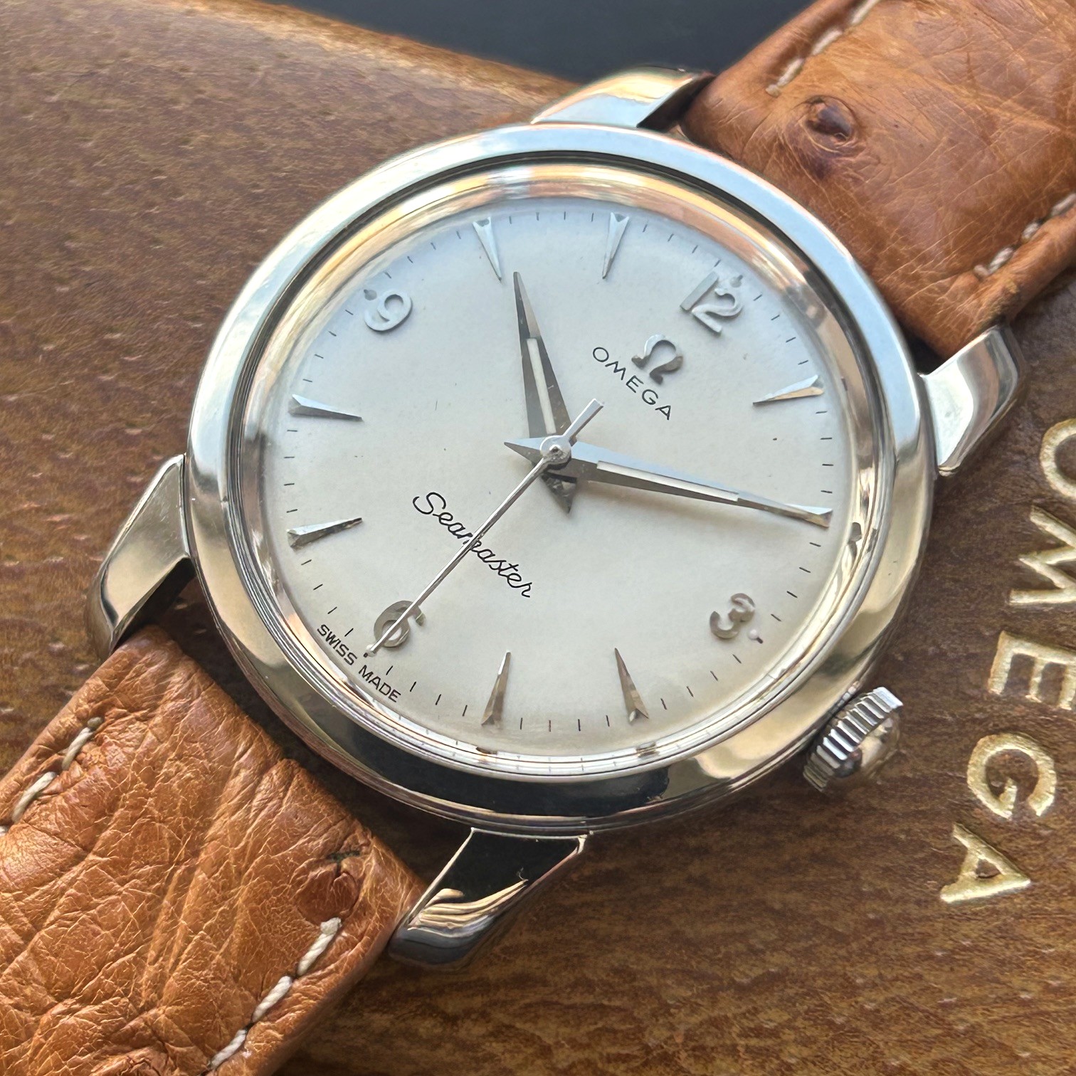 1956 Omega Seamaster Manual Wind Wristwatch Case Ref 238, Original Rare Pigskin Presentation Box & Guarantee - Image 11