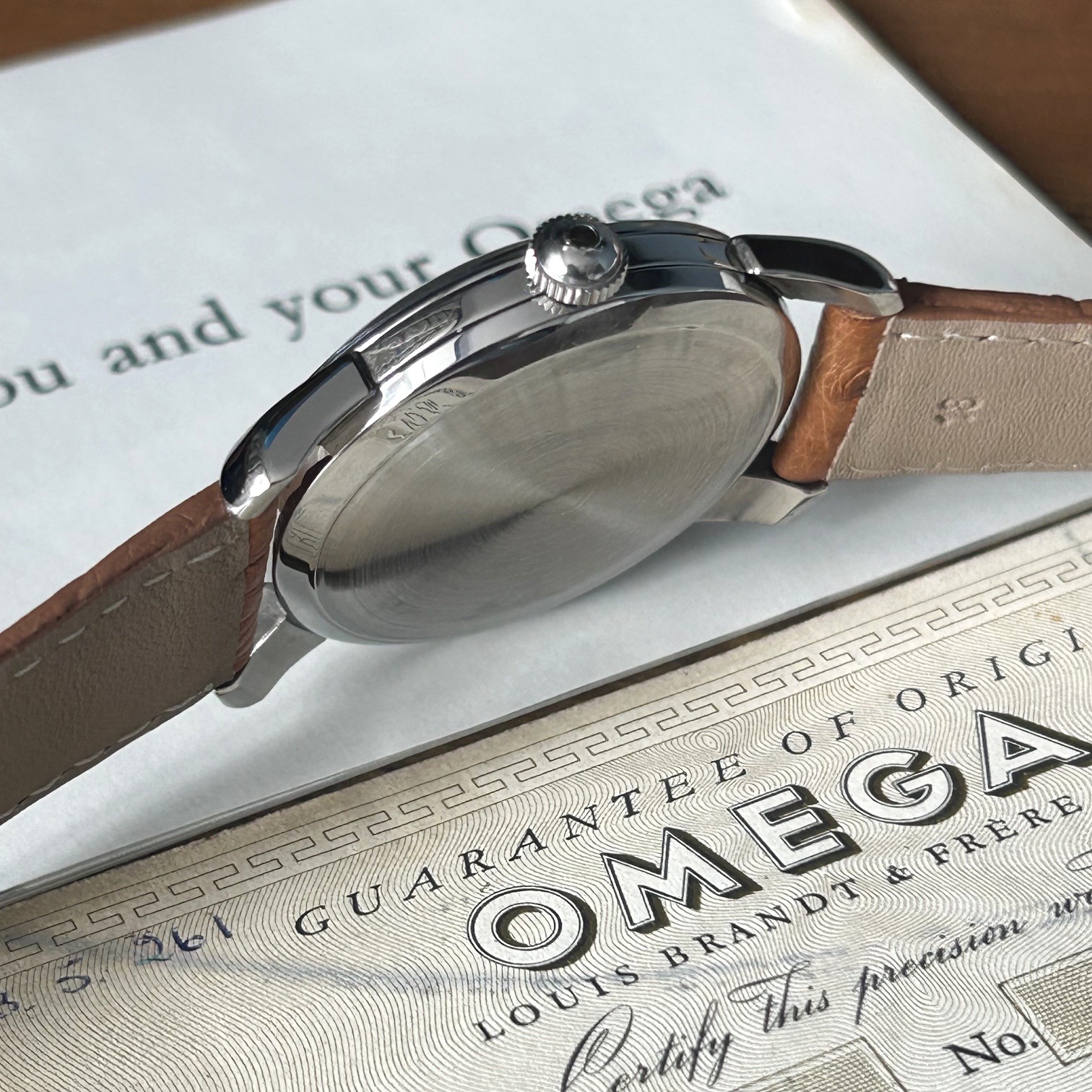 1956 Omega Seamaster Manual Wind Wristwatch Case Ref 238, Original Rare Pigskin Presentation Box & Guarantee - Image 6