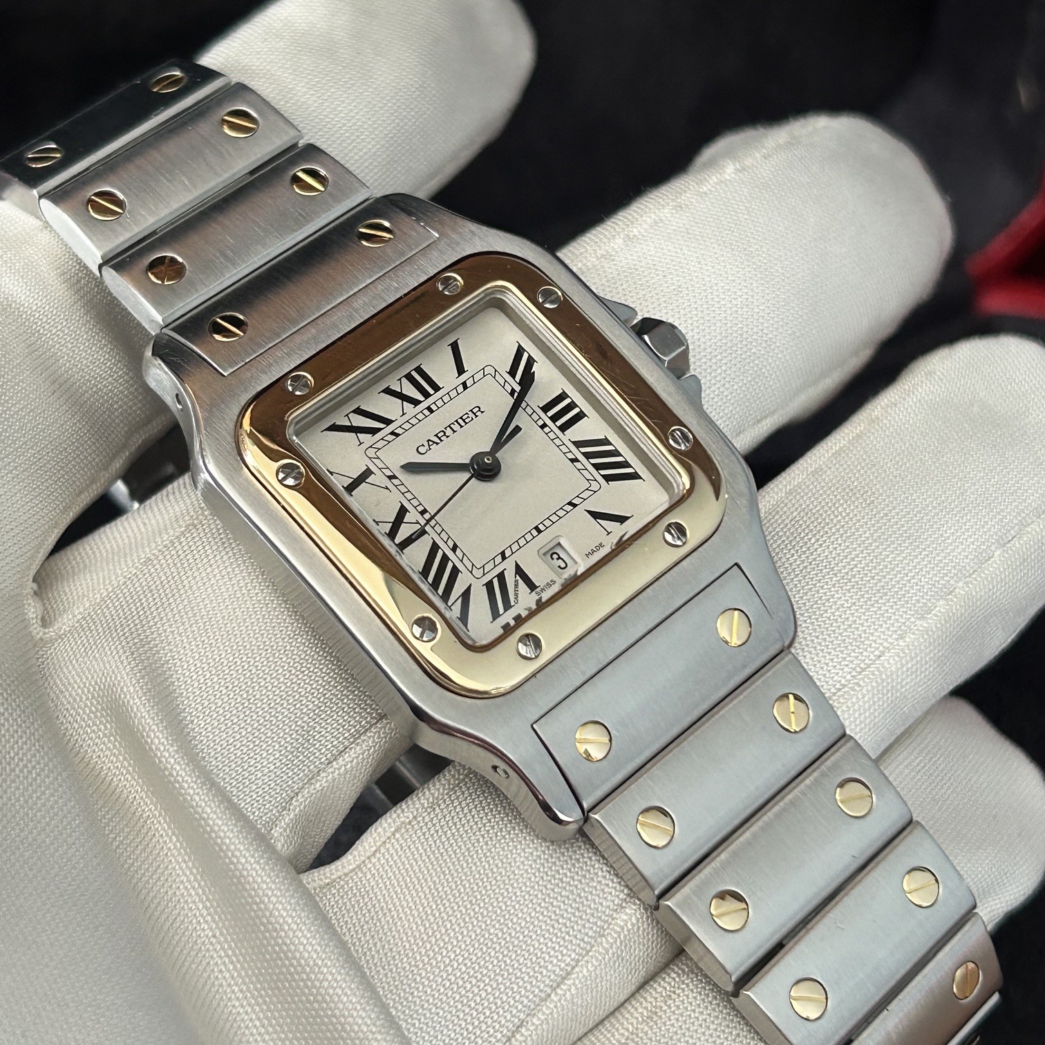 1990’s Cartier Santos Galbée 29mm Steel and 18ct Gold, White Roman Dial, Ref 1566 - Image 9