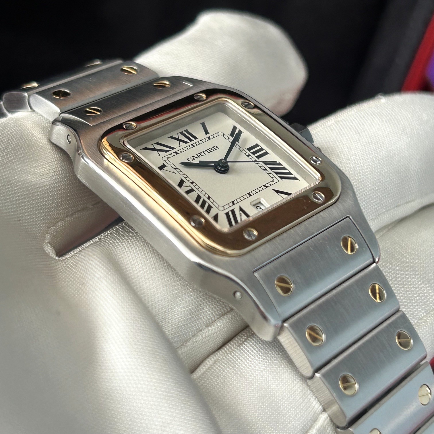1990’s Cartier Santos Galbée 29mm Steel and 18ct Gold, White Roman Dial, Ref 1566 - Image 13