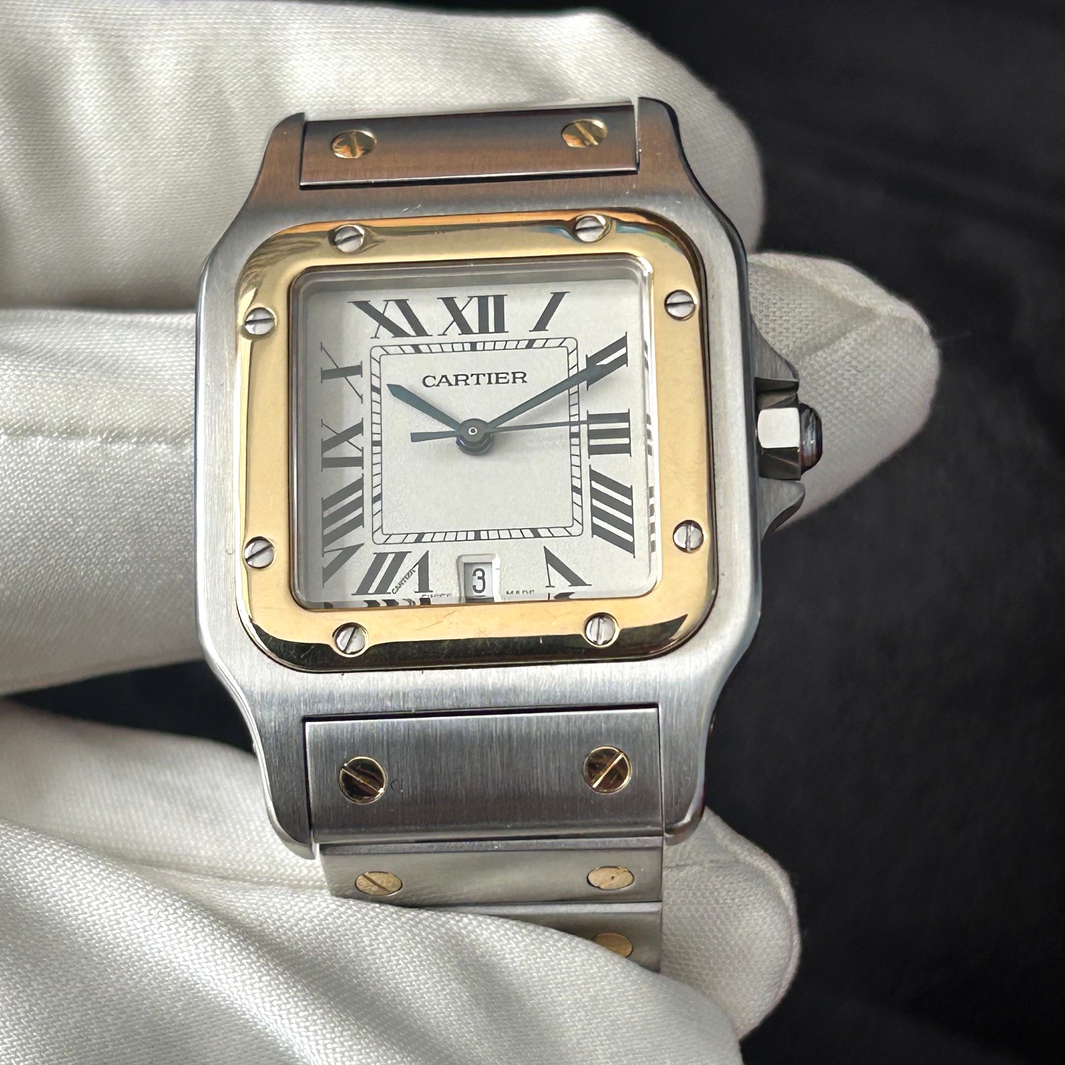 1990’s Cartier Santos Galbée 29mm Steel and 18ct Gold, White Roman Dial, Ref 1566 - Image 5