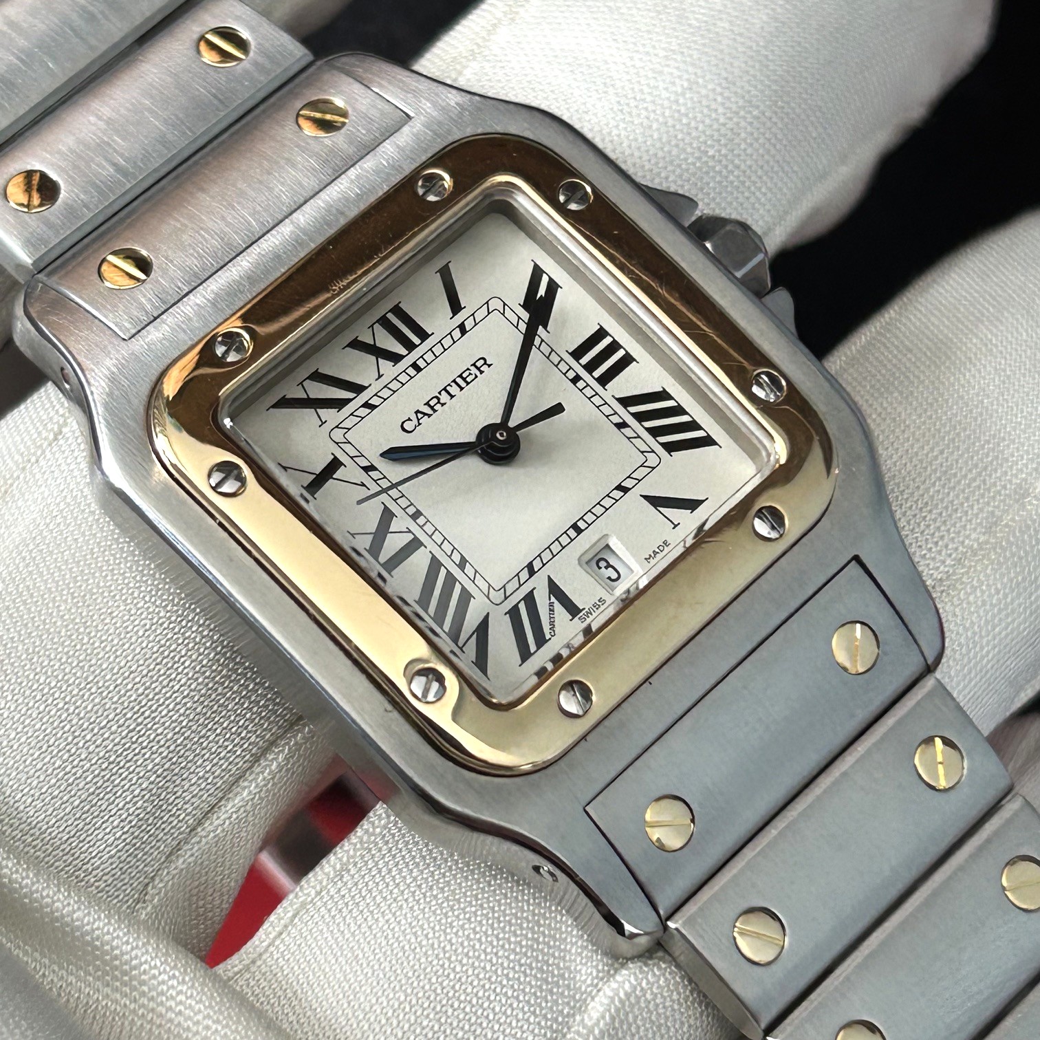 1990’s Cartier Santos Galbée 29mm Steel and 18ct Gold, White Roman Dial, Ref 1566 - Image 8