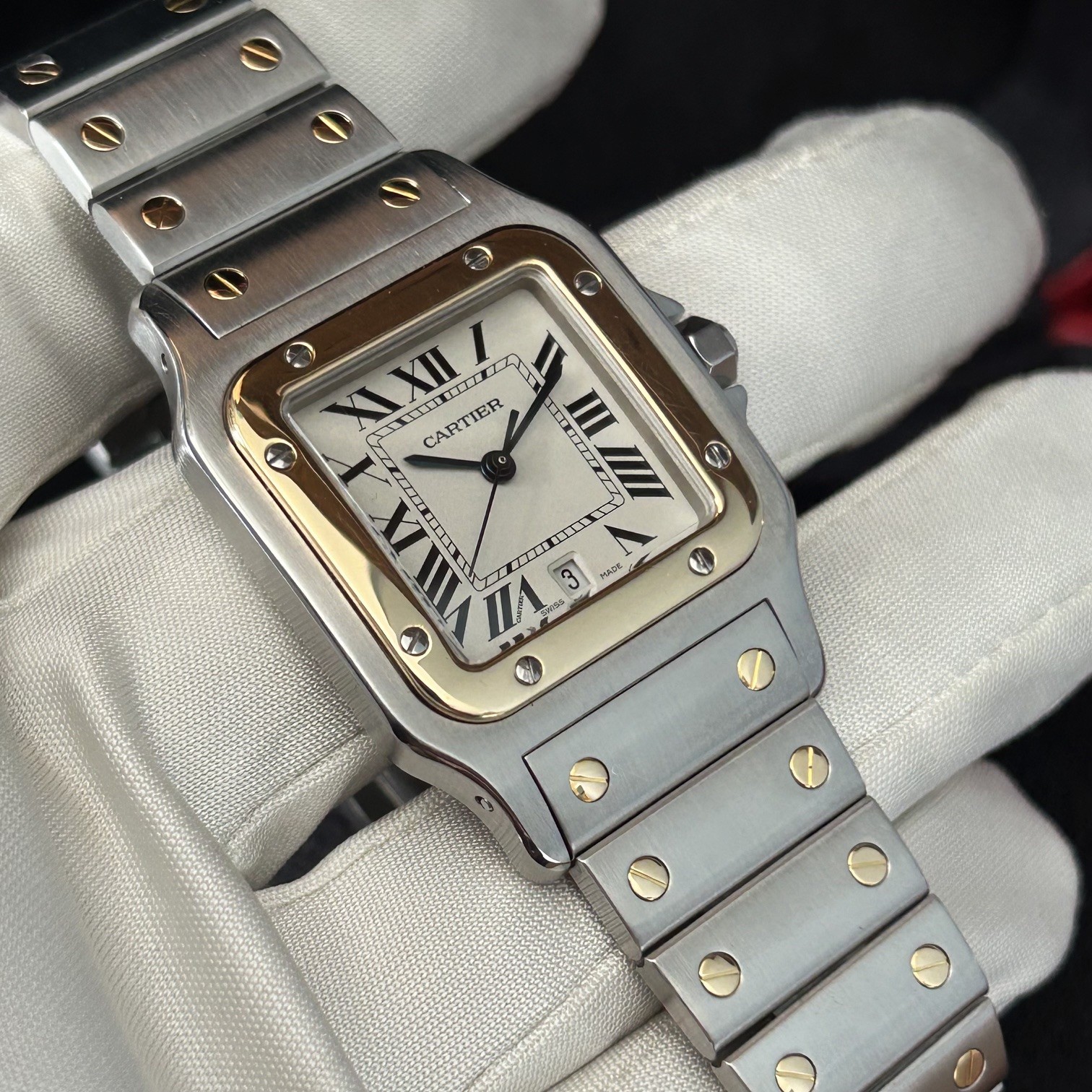 1990’s Cartier Santos Galbée 29mm Steel and 18ct Gold, White Roman Dial, Ref 1566